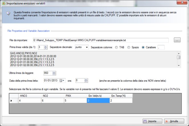 MMS Calpuff emissioni variabili