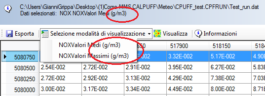 Calpuff visualizzazione dei dati