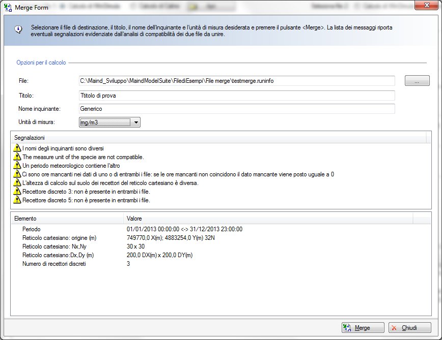 RunAnalyzer finestra di Merge