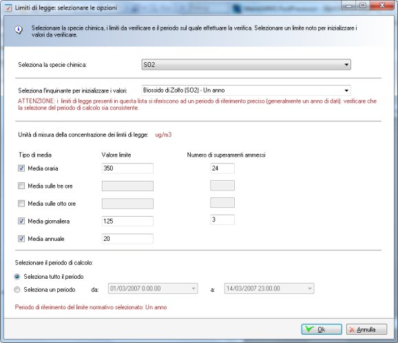 MMS RunAnalyzer - scelta opzioni limiti di legge