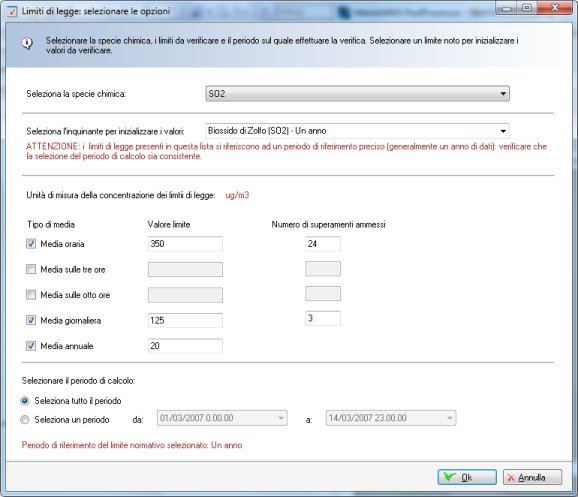 MMS RunAnalyzer - scelta opzioni limiti di legge